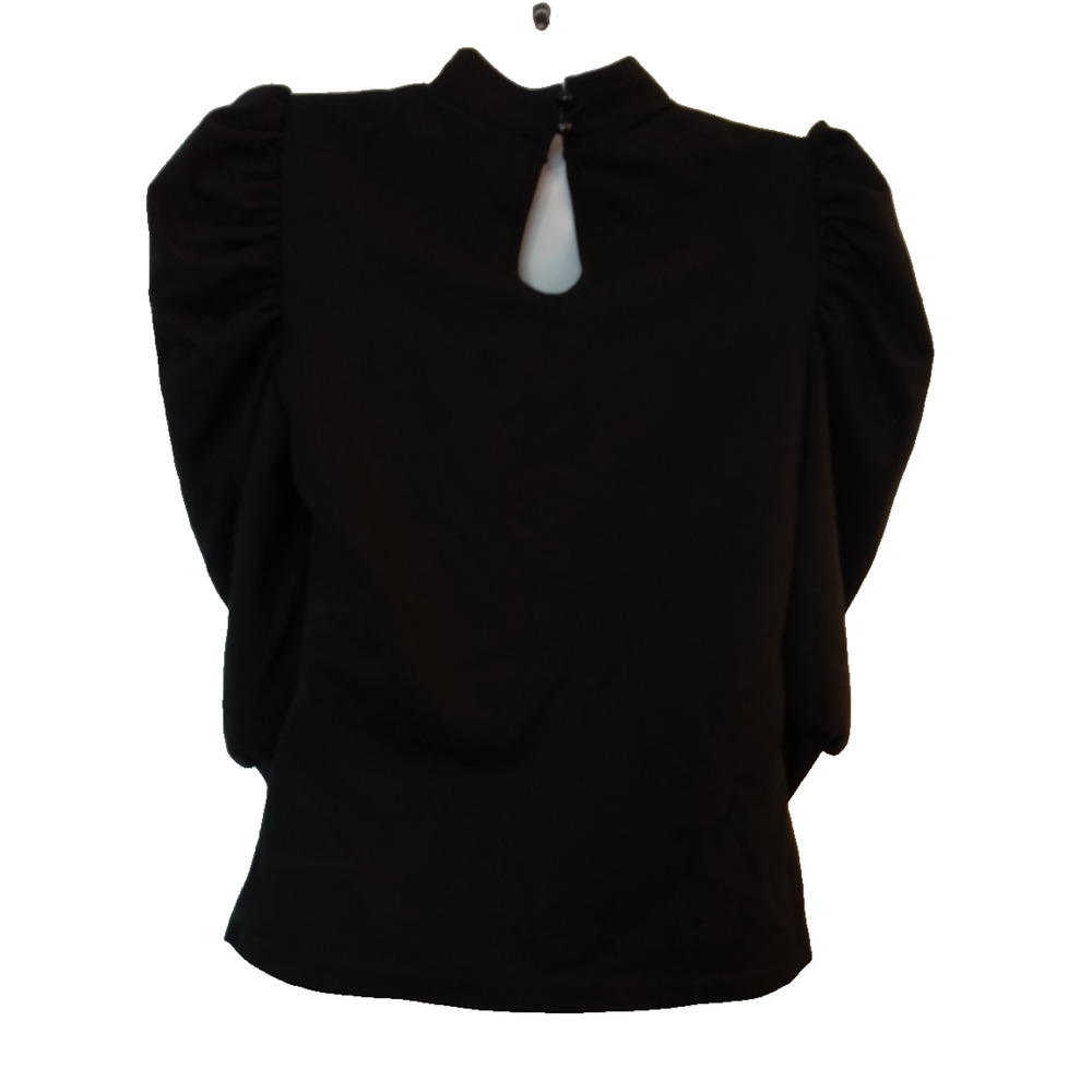 Shein Women’s Black Long Sleeve Puff Shoulder High Neck Top Size M W004 - Picture 2 of 5